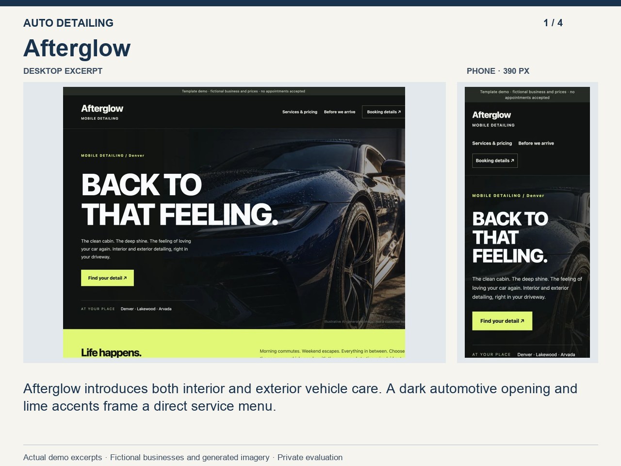 Afterglow desktop and phone excerpts in the collection tour