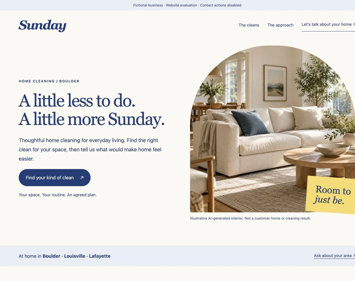 Sunday website desktop excerpt: its actual typography, layout and image framing